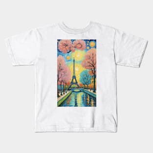 Parisian Nightscape: Van Gogh's Eiffel Reverie Kids T-Shirt